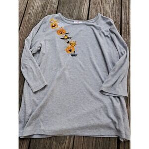 Quacker Factory HALLOWEEN GHOSTS Embellished Embroidered Blue Shirt Teacher L C1